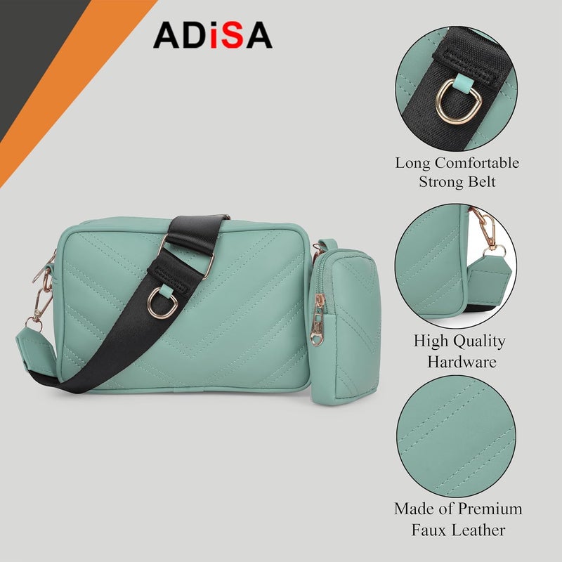 ADISA Women's Girls Cross Body Sling Messenger Bag with Pouch (SL8127_Green) - Image 3