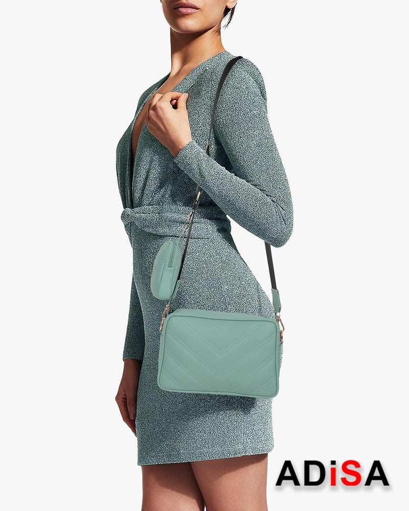 ADISA Women's Girls Cross Body Sling Messenger Bag with Pouch (SL8127_Green) - Image 5