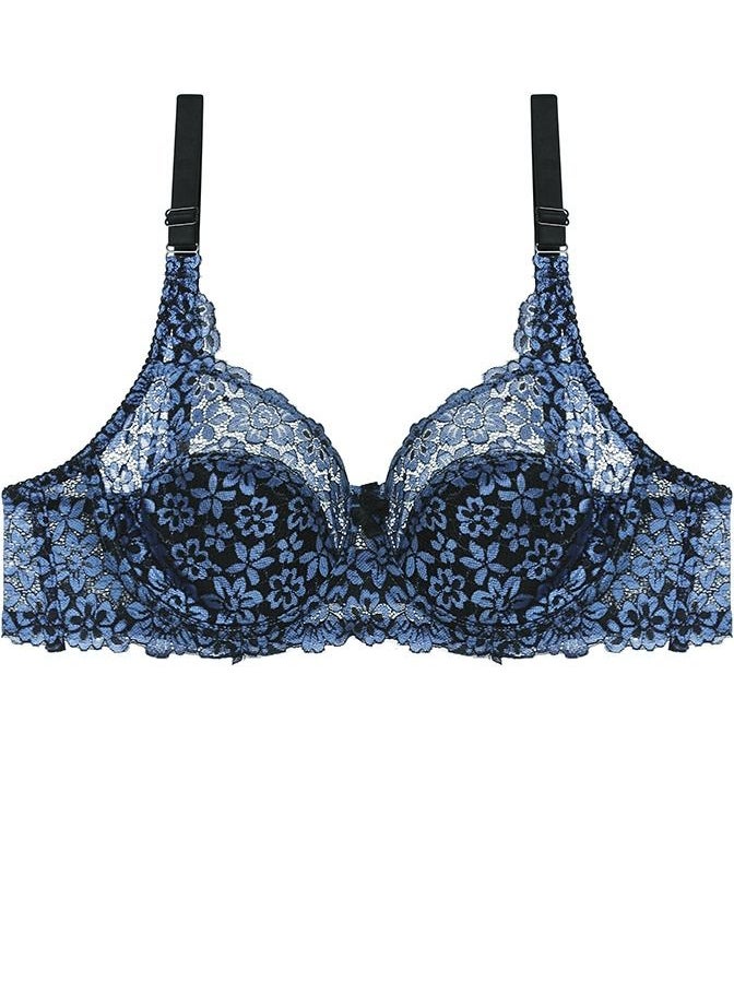 Loquat - Comfy C D Cup Lace Bra Large Size Women's Underwear Blue - Image 1