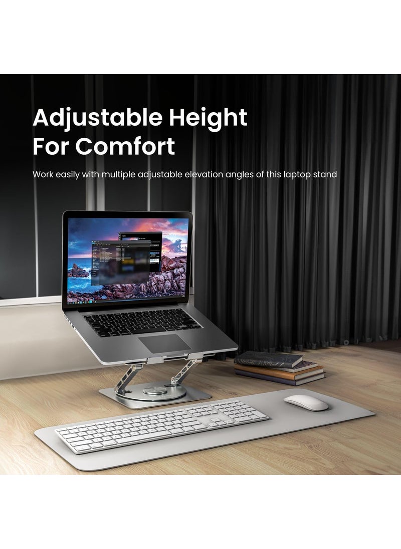 Portronics My Buddy Spinlight Laptop Stand with Cooling Fan 360 Rotating Base Adjustable Height Angle RGB Lights Aluminium Alloy Body for Upto 156 Laptops and Tablets Silver