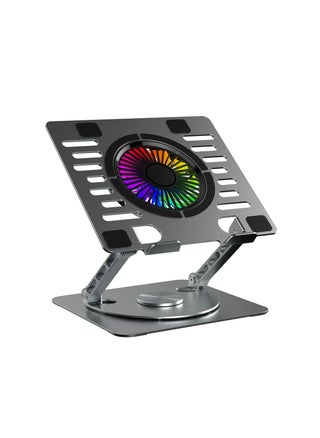 Portronics My Buddy Spinlight Laptop Stand with Cooling Fan 360 Rotating Base Adjustable Height Angle RGB Lights Aluminium Alloy Body for Upto 156 Laptops and Tablets Silver - pzsku/Z353FBC024CB4795951ECZ/45/1748264664/d4404112-ae79-45b4-855b-5be19050151e