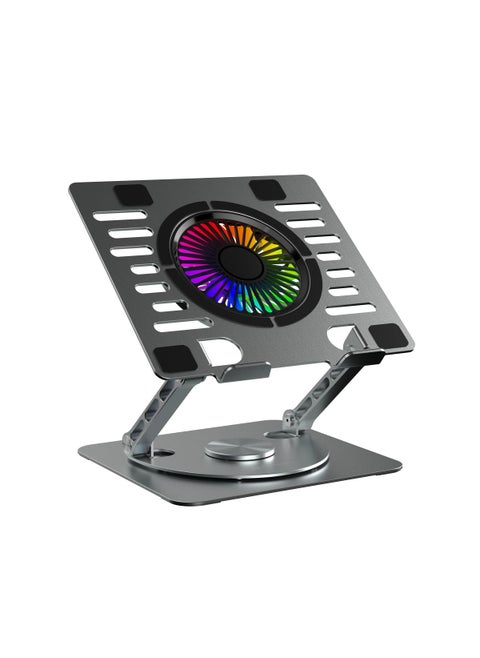 Portronics My Buddy Spinlight Laptop Stand with Cooling Fan 360 Rotating Base Adjustable Height Angle RGB Lights Aluminium Alloy Body for Upto 156 Laptops and Tablets Silver