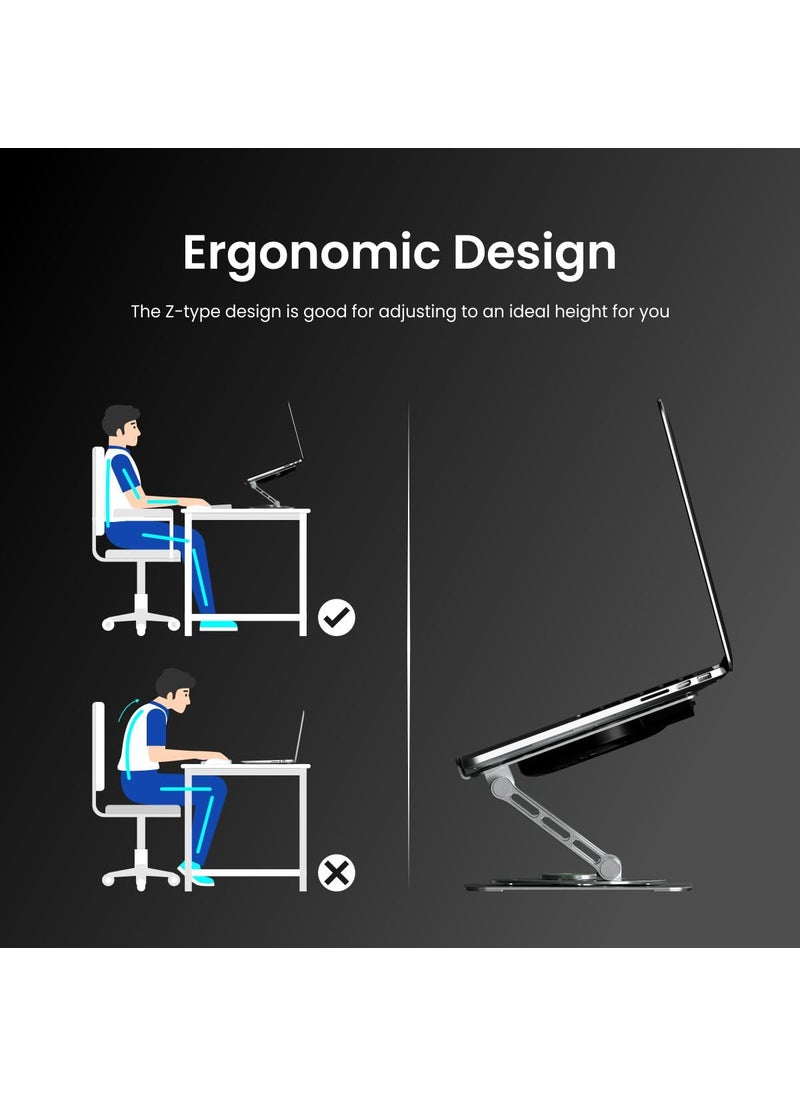 Portronics My Buddy Spinlight Laptop Stand with Cooling Fan 360 Rotating Base Adjustable Height Angle RGB Lights Aluminium Alloy Body for Upto 156 Laptops and Tablets Silver