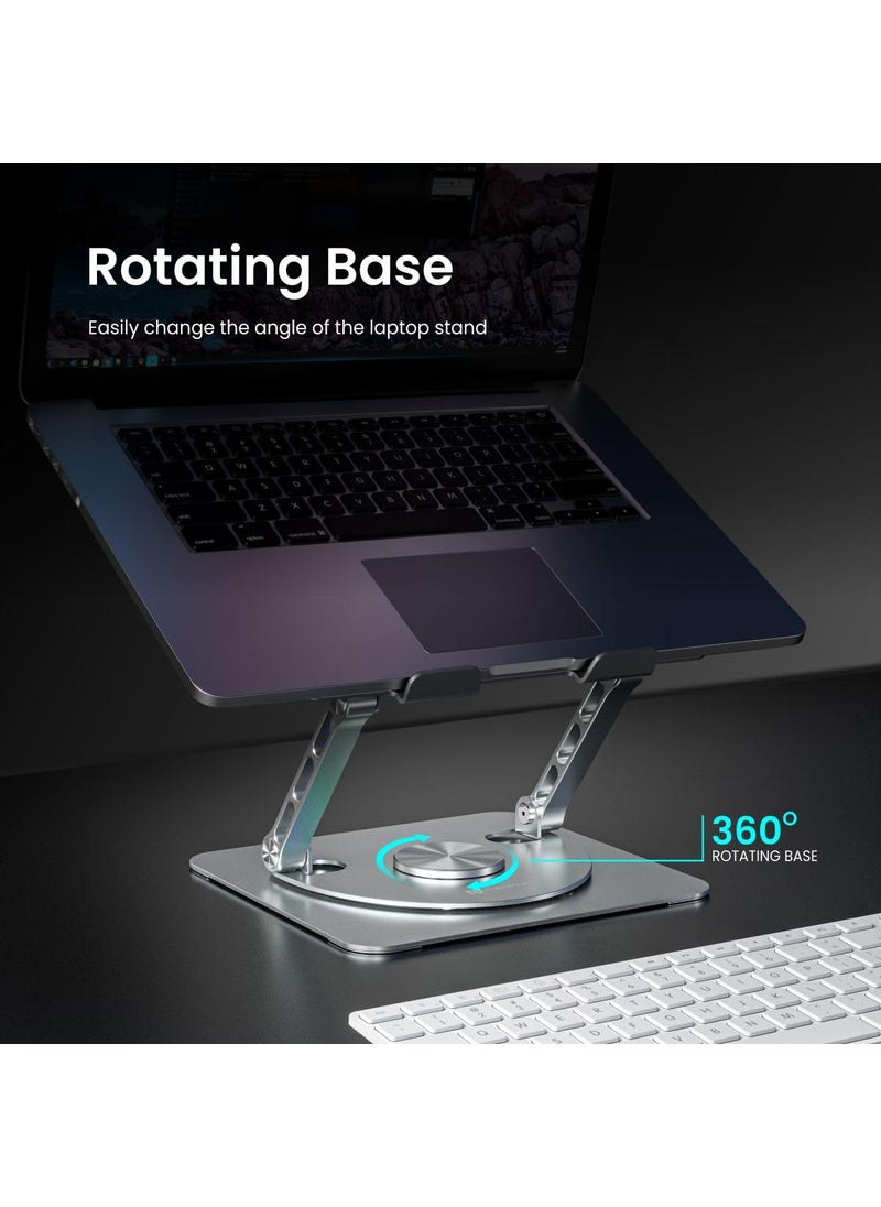 Portronics My Buddy Spinlight Laptop Stand with Cooling Fan 360 Rotating Base Adjustable Height Angle RGB Lights Aluminium Alloy Body for Upto 156 Laptops and Tablets Silver