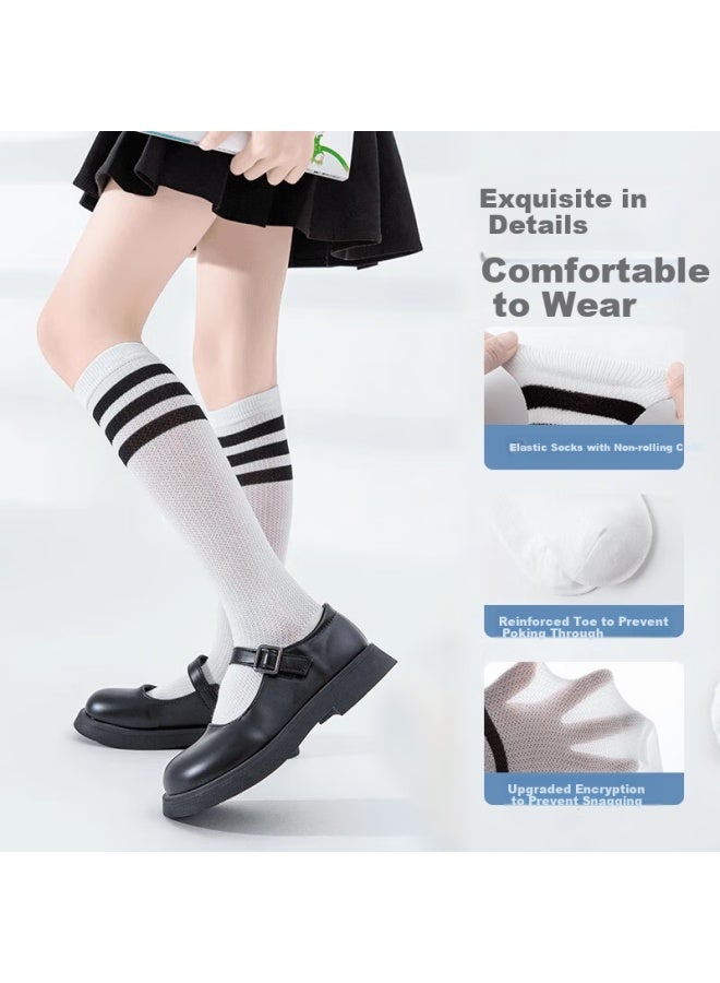 Top melon Dingguagua Children's Knee-high Socks, Summer Thin Socks, Half Tube White Student Socks, Spring And Autumn Sports Socks For Boys And Girls, Mid-calf Socks - Image 2