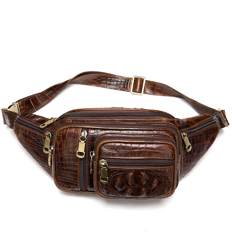 Brand multi-functional men's waist bag genuine leather outdoor sports leisure chest bag shoulder messenger bag crocodile pattern 8336  - Image 1