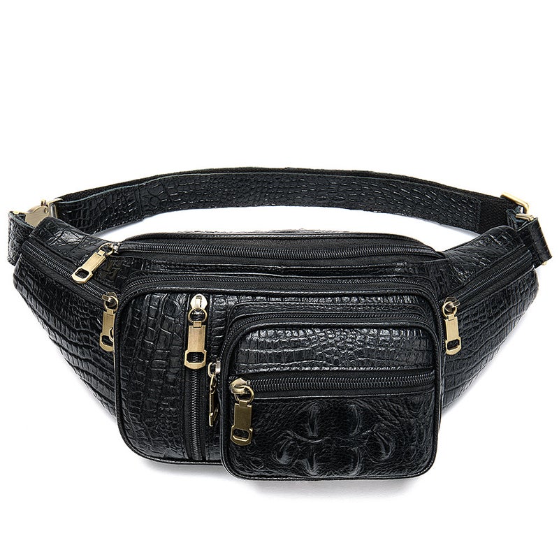 Brand multi-functional men's waist bag genuine leather outdoor sports leisure chest bag shoulder messenger bag crocodile pattern 8336  - Image 3