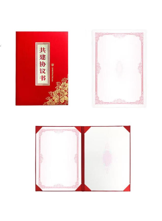 Befon A4 Joint Construction Agreement Signing Book, Signing Ceremony Book, Red High-End Business Signing Book, Strategic Cooperation Signing Book, Signing Folder, Signing Pad 9738 - Image 1