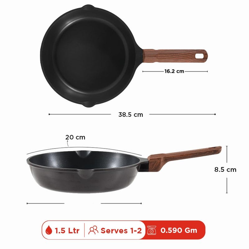 Vinod Di Casa Non Stick Frypan 20 cm | 3 Layer Non Stick Aluminium Cookware | 4.8 mm Thick Base for Even Heat | Easy Grip Handle | Gas & Induction Friendly Fry Pan - Image 2