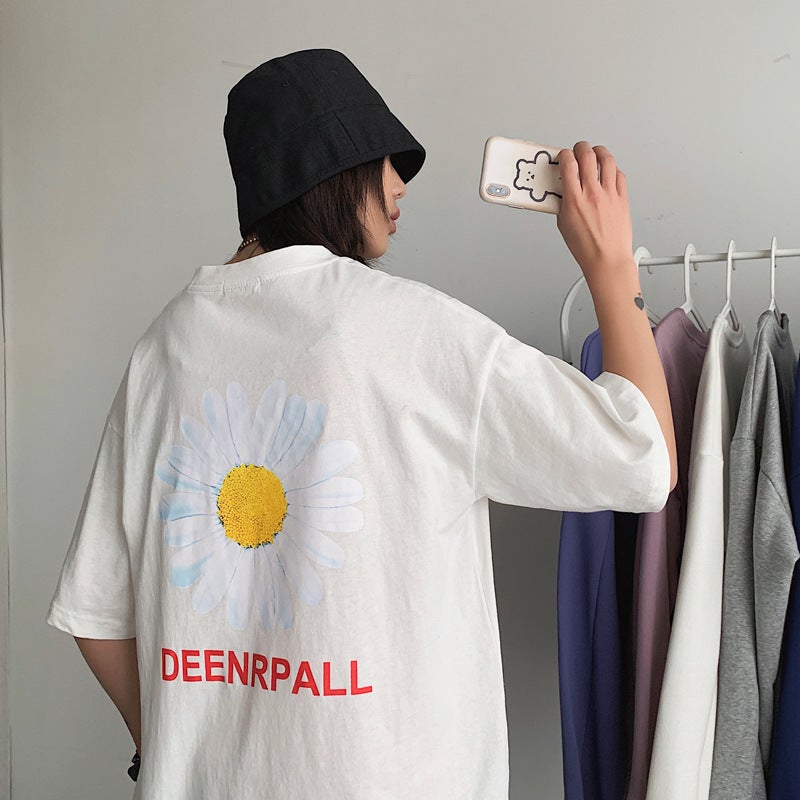 ins super popular Daisy T-shirt men's short sleeve trendy loose summer half sleeve student Hong Kong style fake two-piece T-shirt fashion - Image 1