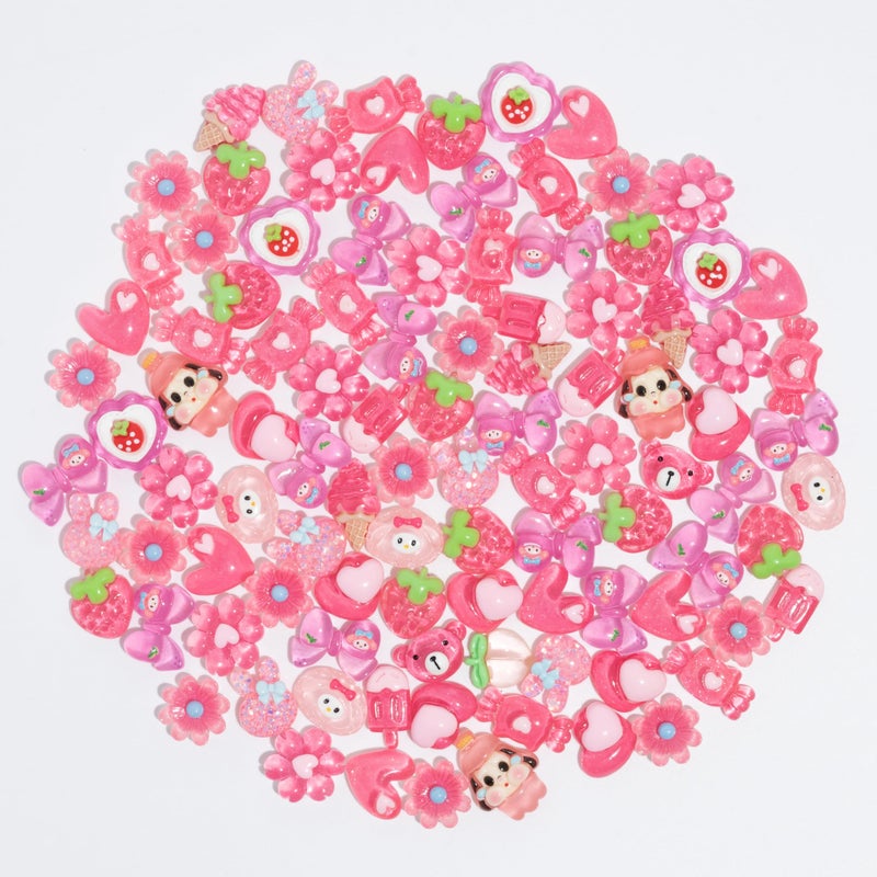 Decoden Charms 100PCS Mixed Kawaii Flatback Resin Charms for Crafts, Cabochon for DIY Projects, Slime Charm, Resin Art, Scrapbooking, Phone Case & Accessories (Pink) - Image 2