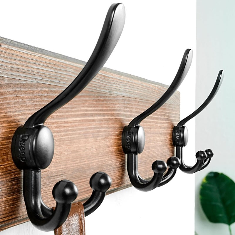 Dseap Coat Rack Wall Mounted - 5 Tri Hooks, Heavy Duty, Wooden Wall Coat Hanger Coat Hook for Clothes Hat Jacket Clothing, Natural & Black - Image 2