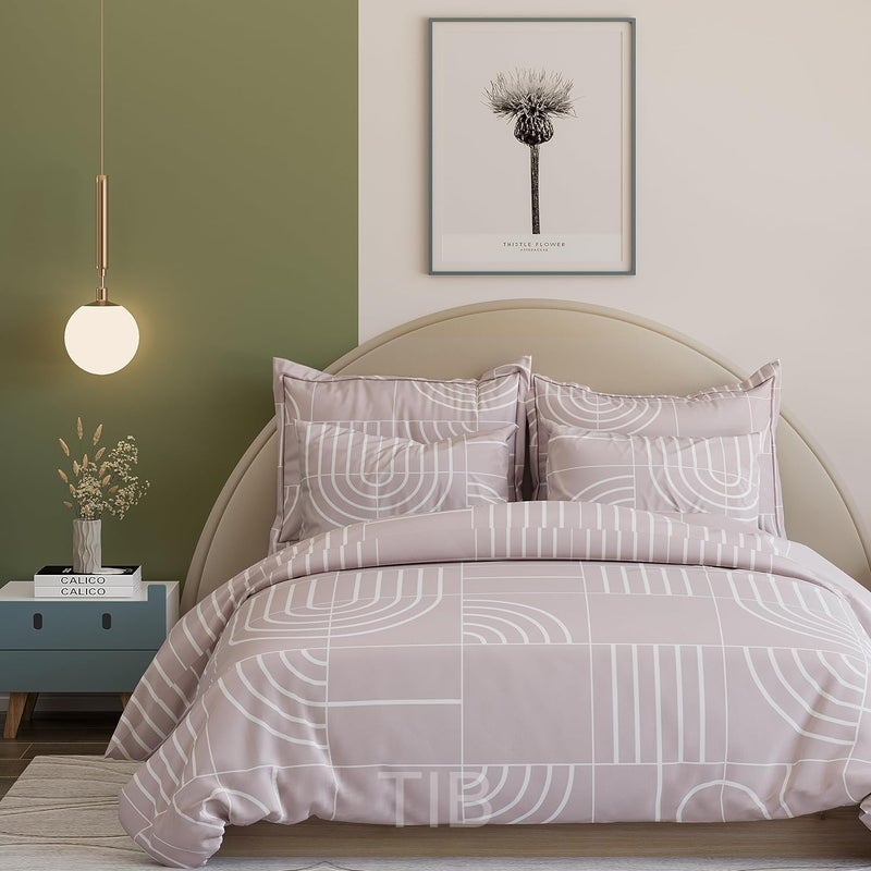 TIB 140 TC Glace Cotton Double Super King Size Bedsheet with 2 Pillow Covers (108x 108 inches, Pink Geometric) - Image 5