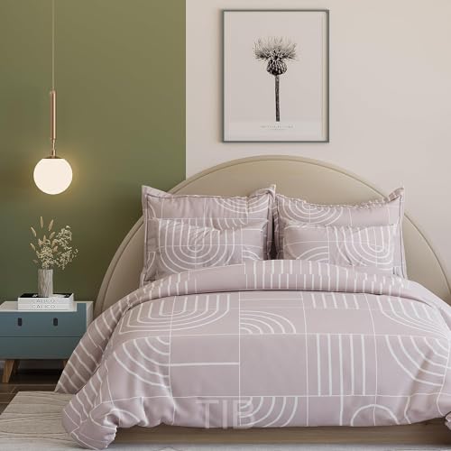 TIB 140 TC Glace Cotton Double Super King Size Bedsheet with 2 Pillow Covers (108x 108 inches, Pink Geometric) - Image 1