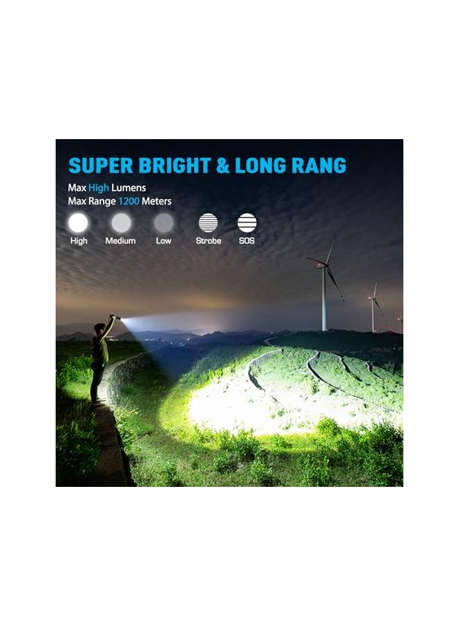 S-TOP Rechargeable Flashlights 900000 High Lumens, High Power Led Flashlight, XHP70.2 Powerful Tactical Flashlight with Zoomable, 5 Modes, IPX7 Waterproof, Flashlight for Camping, Hiking, Emergencies - Image 2