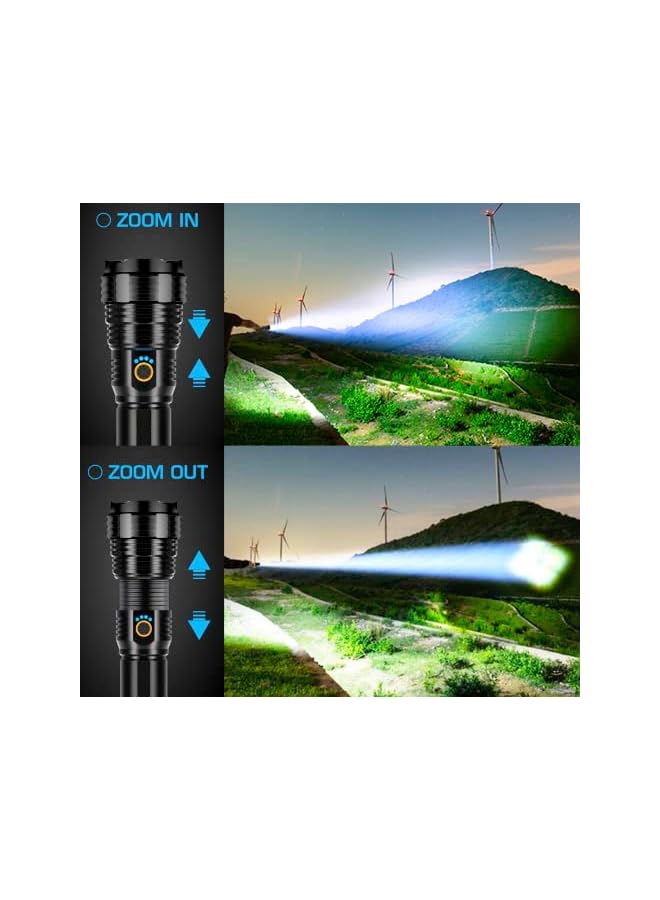 S-TOP Rechargeable Flashlights 900000 High Lumens, High Power Led Flashlight, XHP70.2 Powerful Tactical Flashlight with Zoomable, 5 Modes, IPX7 Waterproof, Flashlight for Camping, Hiking, Emergencies - Image 3