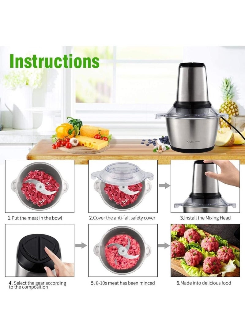 Generic - Food Chopper Multifunctional Stainless Steel Food Processor Vegetable Chopper Electric Meat Grinder for Meat Vegetable Fruits 2L - Image 1