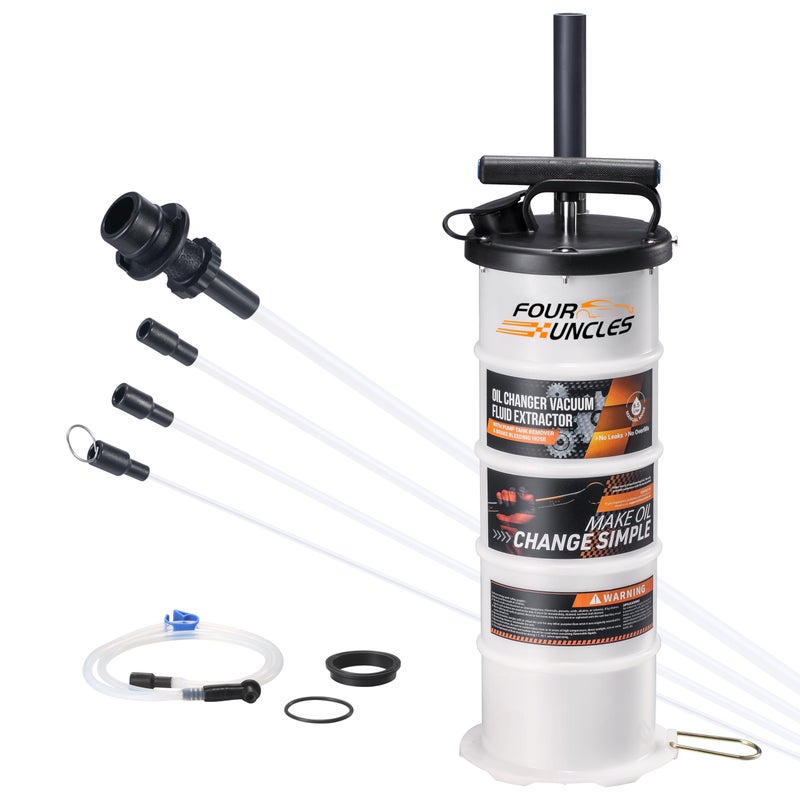 FOUR UNCLES 65L Fluid Extractor Manual Vacumm Oil Extractor with Pump Tank Remover 4 Tubes for Engine Oil Change and a a Bleeding Hose with Universal Adpater for Brake Bleeding