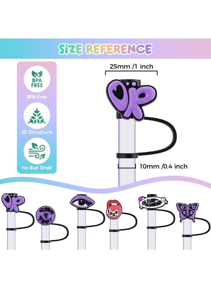 KASTWAVE Silicone Straw Covers, 6Pcs 10mm/0.4in Cute Straw Toppers, for Stanley 30&40 Oz Cup, Dust-Proof Drinking Straw Reusable Straw Tips Lids (Purple) - Image 4