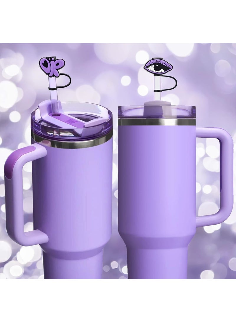 KASTWAVE Silicone Straw Covers, 6Pcs 10mm/0.4in Cute Straw Toppers, for Stanley 30&40 Oz Cup, Dust-Proof Drinking Straw Reusable Straw Tips Lids (Purple) - Image 2