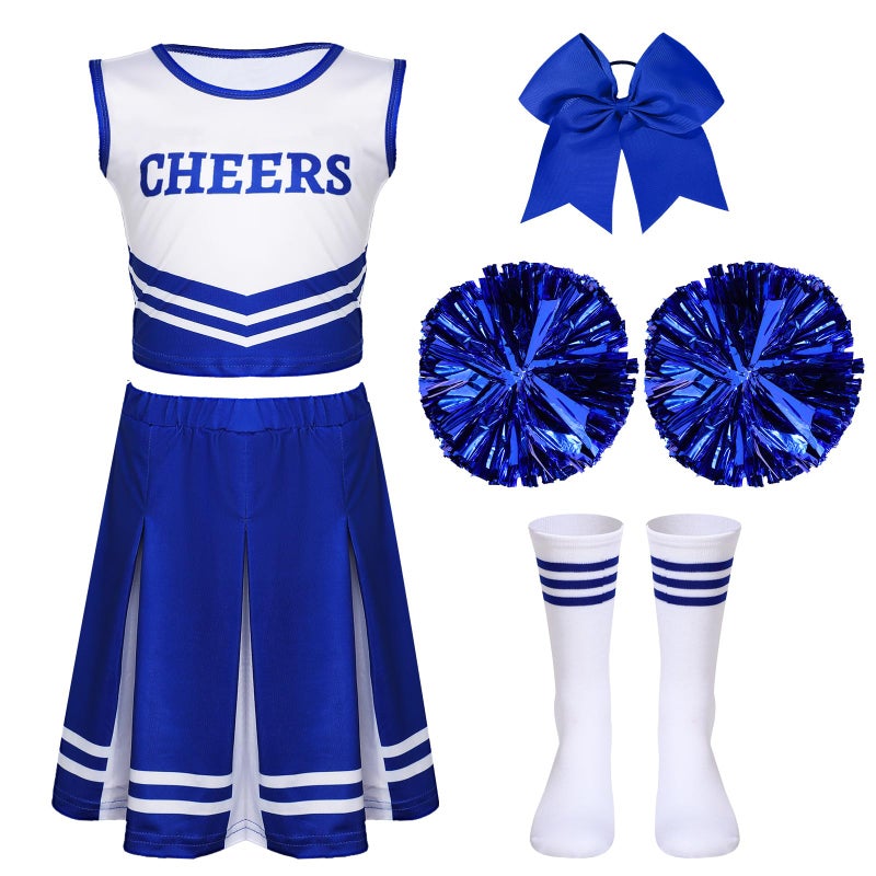 Unittype Unittype 4 Pieces Girls Cheerleader Costumes Outfit Cheer Uniform Halloween Dress for Party Birthday Blue67 Y 