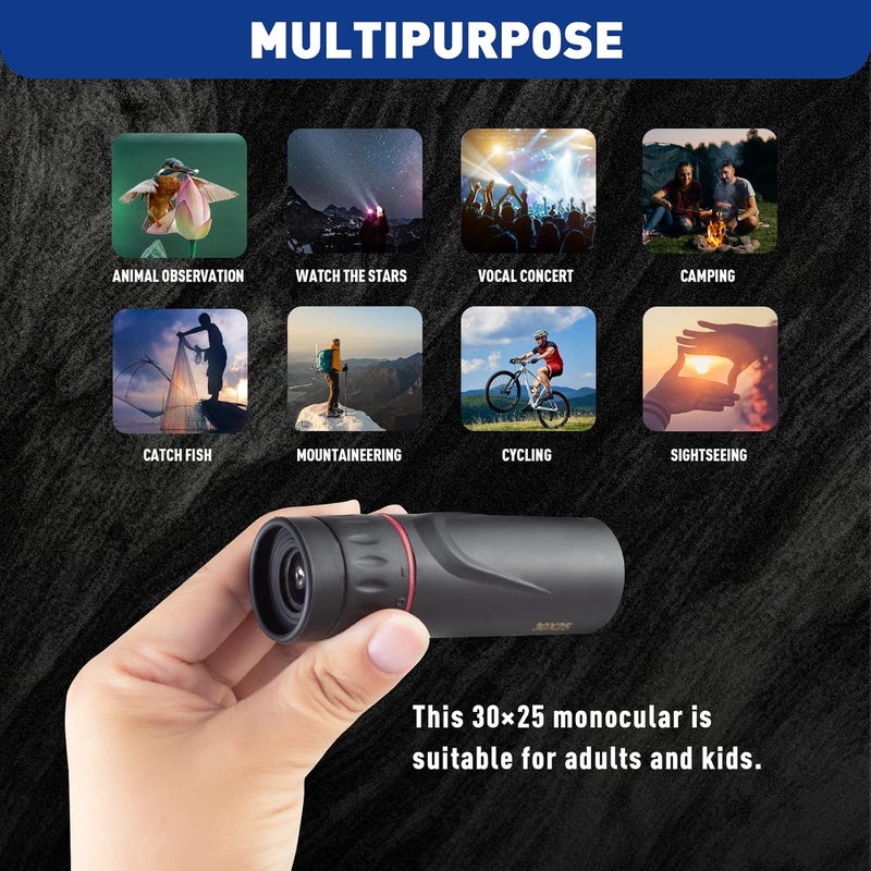 HDAJY Monocular Telescope, Upgrade 30 x 25 HD Monoculars for Adults High Powered, Be Used for Stargazing, Hunting, Black - Image 5