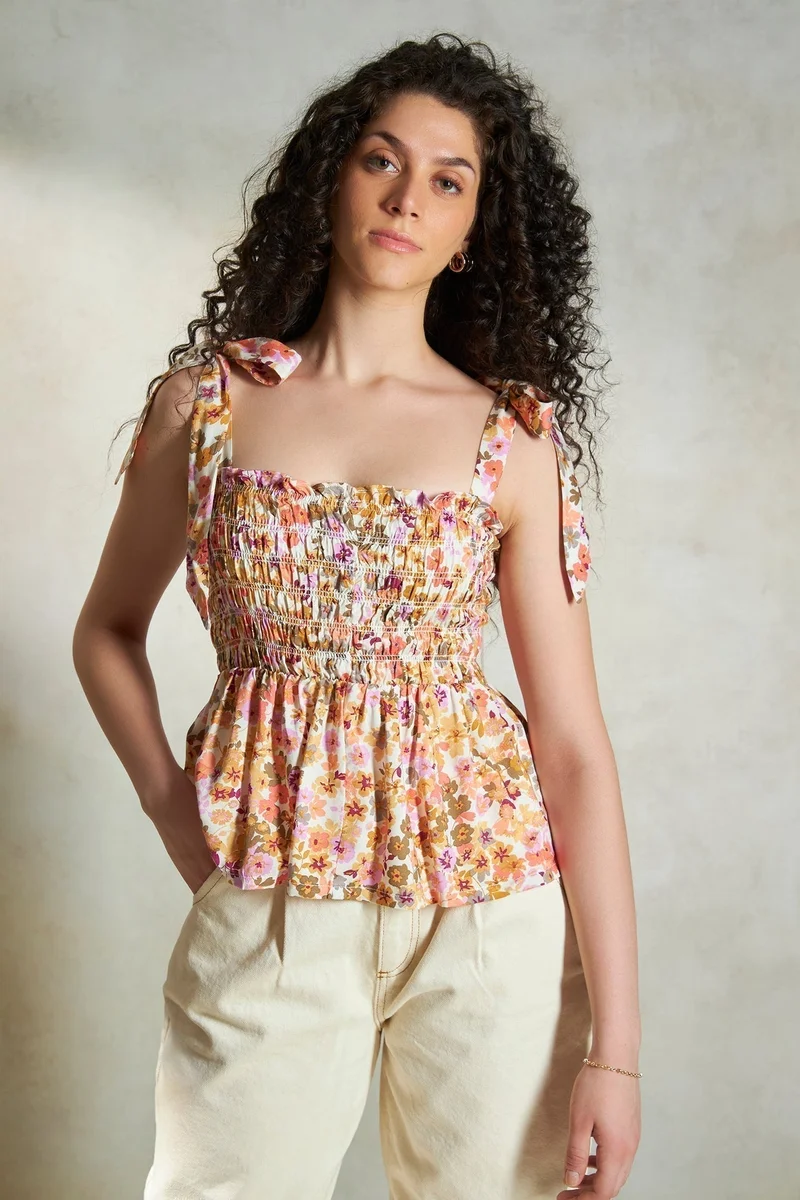 Virgio Viscose Tie Vacation Up Peplum Tops for Women