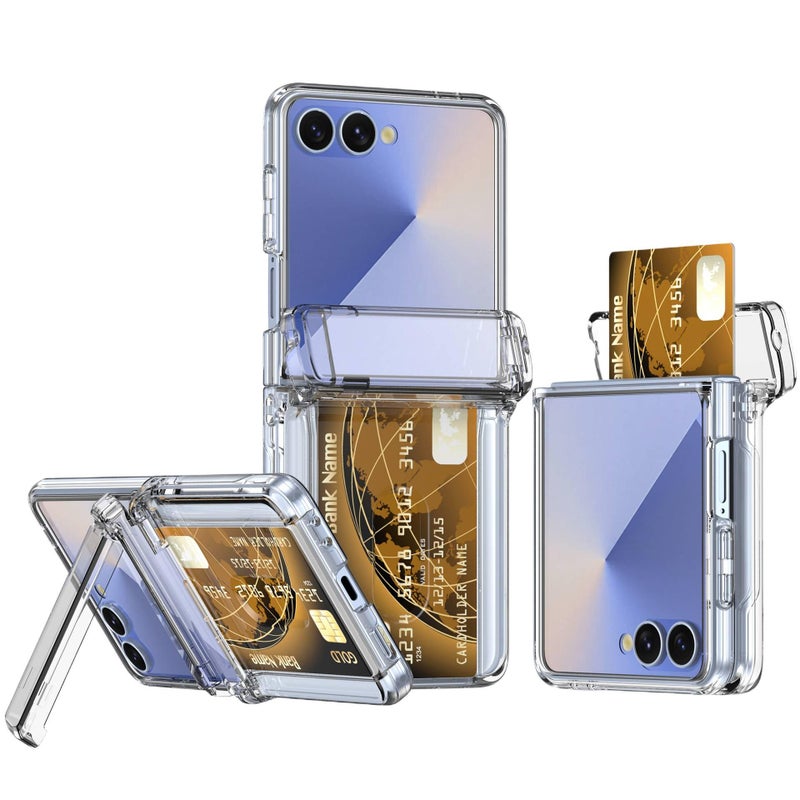غطاء واقي بملمس باللون أسود جلد لـ Samsung Galaxy Z Flip 6 مع حامل بطاقات وحزام سلسلة مع مقاوم للصدمات مع عبر الجسم مع حماية من السقوط خفيف الحمل للاستخدام الداخلي - Image 2