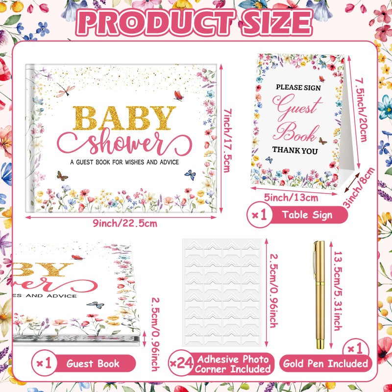Fuyoooo Wildflower Baby Shower Guest Book Baby Shower Sign In Guest Book Reception With Sonogram Page Keepsake Includes Gold Pen Table Card And Adhesive Photo Corner For Birthday - Image 4