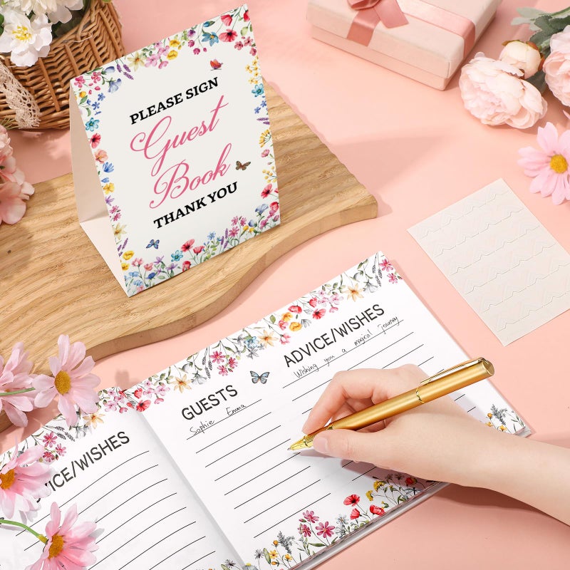 Fuyoooo Wildflower Baby Shower Guest Book Baby Shower Sign In Guest Book Reception With Sonogram Page Keepsake Includes Gold Pen Table Card And Adhesive Photo Corner For Birthday - Image 5