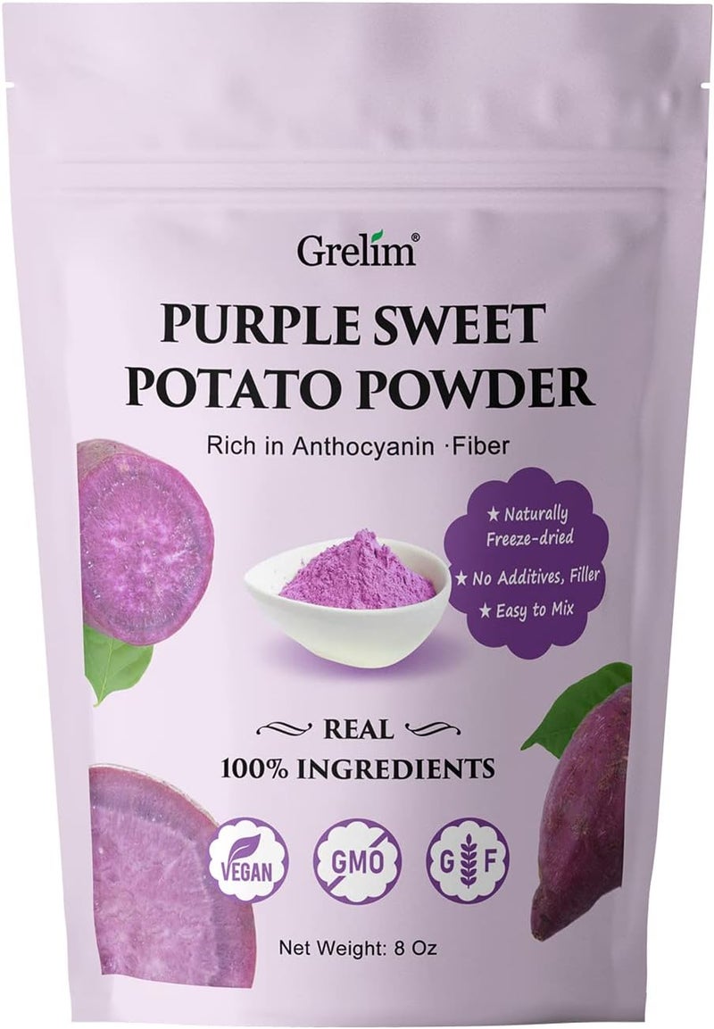 Grelim Premium Purple Sweet Potato Powder - 8 Oz, Gluten Free, Vegan, Non-GMO Natural Ube Powder - Image 1