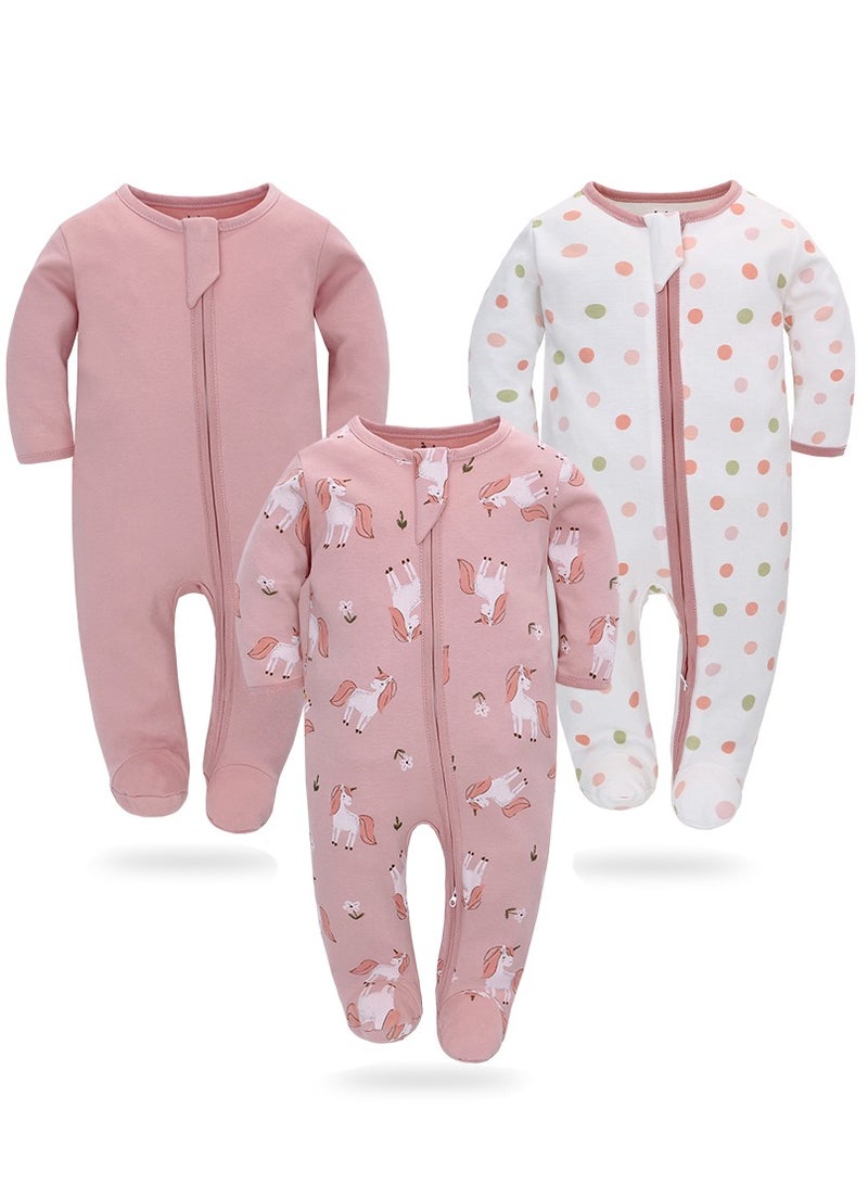 دوكو 3PCS حديث الولادة طفل Onesies مع سحاب 100٪ قطن الأكمام الطويلة بيجاما الطفل ساق مغطاة ملابس الطفل - Image 1