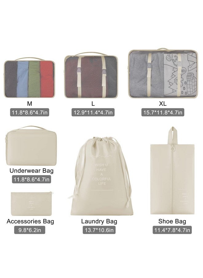 Lubardy 7 Set Packing Cubes for Travel Luggage Packing Organizers with laundry bag & Shoe Bag for Men Women Carry on Suitcase(White) - Image 4