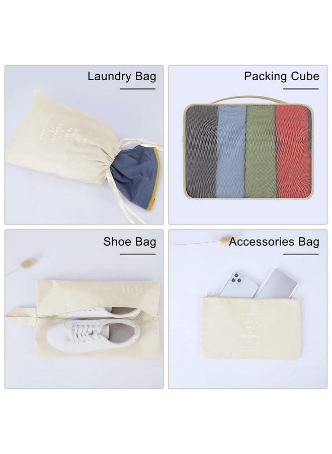Lubardy 7 Set Packing Cubes for Travel Luggage Packing Organizers with laundry bag & Shoe Bag for Men Women Carry on Suitcase(White) - Image 3