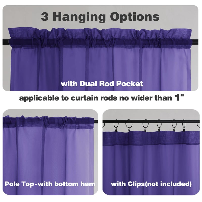 Chyhomenyc Sheer Curtains 36 inch Length 2 Panels  Light Filtering Voile Rod Pocket Short Window Sheer Curtians for Bathroom Living Room  2PCS  Purple - Image 3