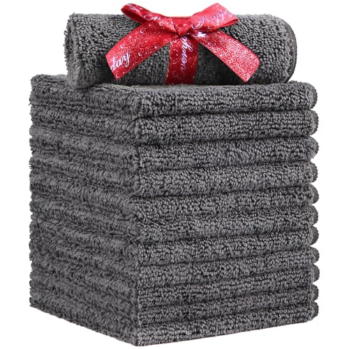 HOMEXCEL Microfiber Washcloths 12 Pack Highly Absorbent and Soft Face Towel MultiPurpose Grey Wash Cloths for Bathroom Hotel Spa Gym and Kitchen 12x12 Inch - Image 1