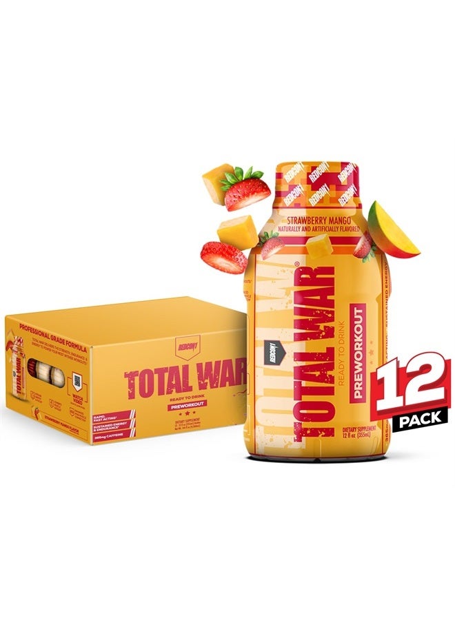 REDCON1 Total War Ready to Drink Pre Workout - Endurance Boosting, Keto Friendly RTD Formula - Amino Acid + Citrulline Malate Pre Workout Drink for Men & Women (Strawberry Mango, 12 Servings) - Image 1