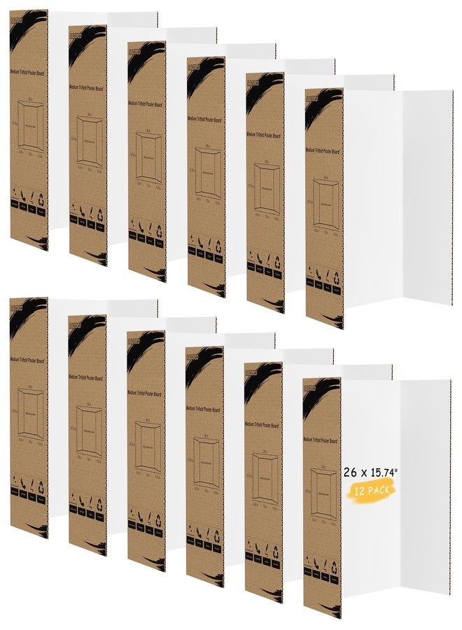 HAUTOCO 12 Pack Trifold Poster Board 26'' x 15.74'' Medium Tri Fold Project Boards White Corrugated Presentation Cardboard for Science Fairs, School Projects, Event Displays, Business - Image 1