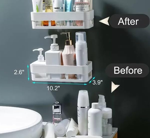 Corner Shelf Bathroom Organiser, Self-Adhesive Wall Mount, White  - Image 5