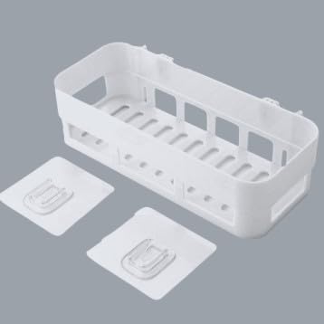 Corner Shelf Bathroom Organiser, Self-Adhesive Wall Mount, White  - Image 1