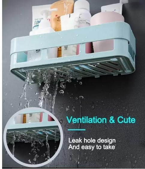 Corner Shelf Bathroom Organiser, Self-Adhesive Wall Mount, White  - Image 4