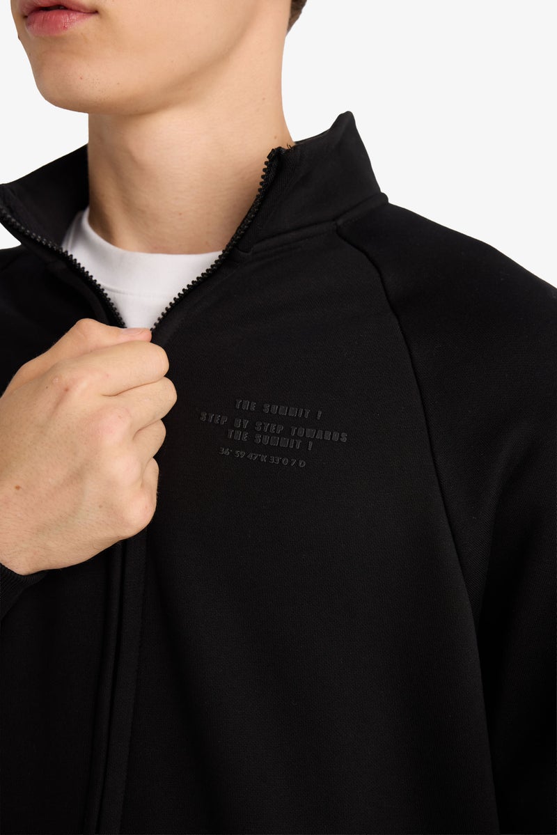 DeFacto Black Man Boxy Fit High Neck Printed Soft Hairy Inside Cardigan Casual - Image 5