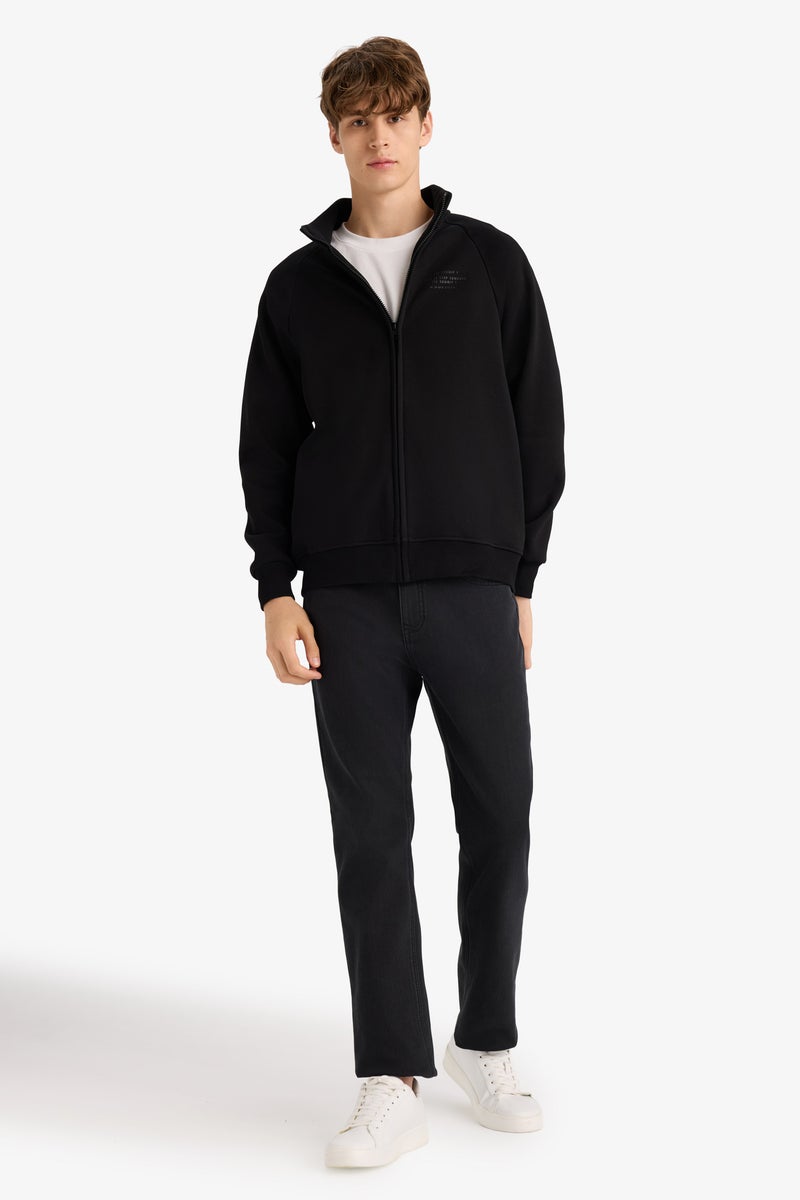 DeFacto Black Man Boxy Fit High Neck Printed Soft Hairy Inside Cardigan Casual - Image 3