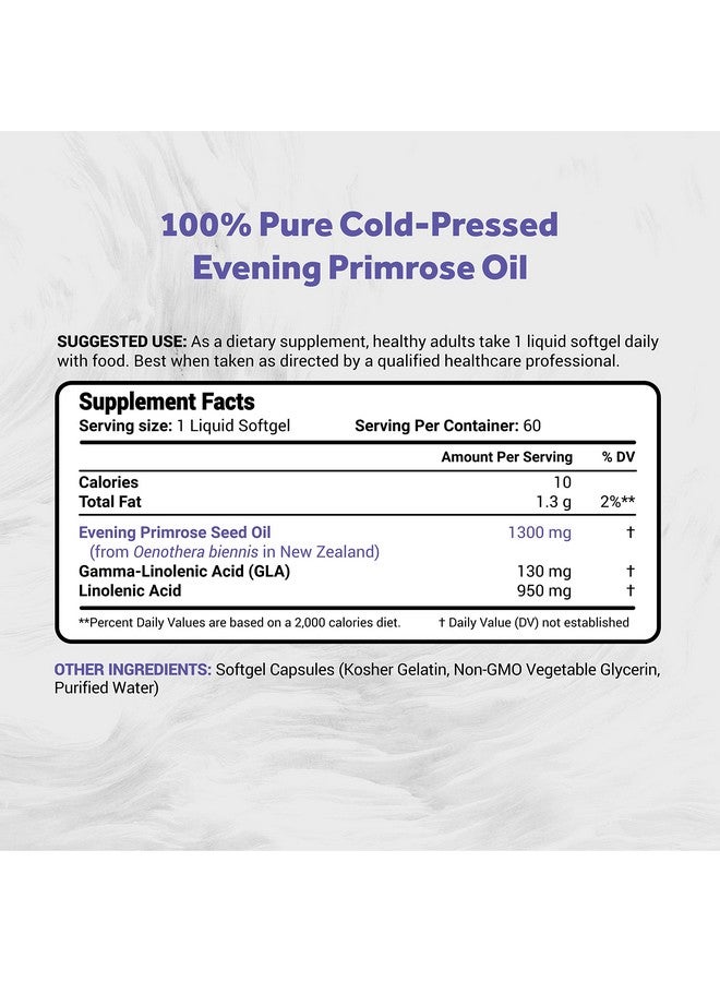 Naturalis Evening Primrose Oil (1300Mg) ; 100% Natural From New Zealand ; Nongmo Soy & Gluten Free Zero Filler ; 60 Softgels - Image 3