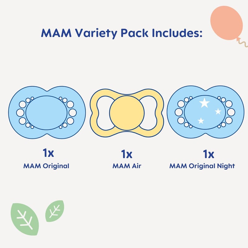 MAM Pacifier, 16+ Months, Variety Pack (1 Original, 1 Air + 1 Night Pacifier), Unisex 3-Count - Image 2