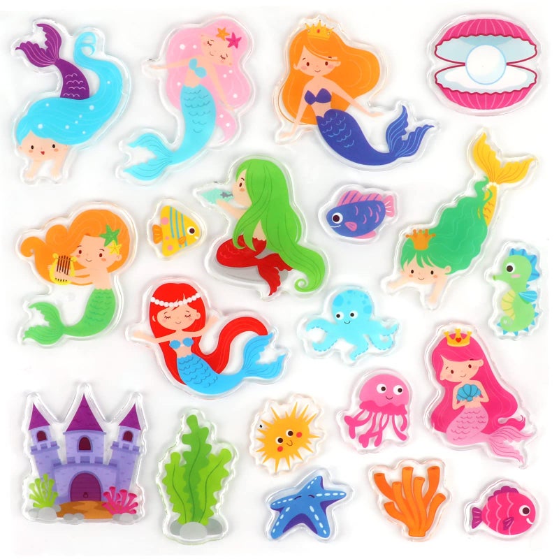 20 PCS Mermaids Thick Gel Under The Sea Window Gel Clings Decals Stickers for Kids Toddlers and Adults Home Airplane Classroom Nursery Mermaids Party Supplies Decorations Removable and Reusable
