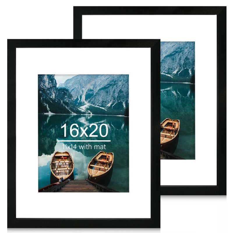 Hongkee 16x20 Frames Set of 2, Rustic Black Wood Style - Display 16 x 20 Picture without Mat or 11x14 Picture with Mat, Wall Mounting Horizontal and Vertical - Image 1