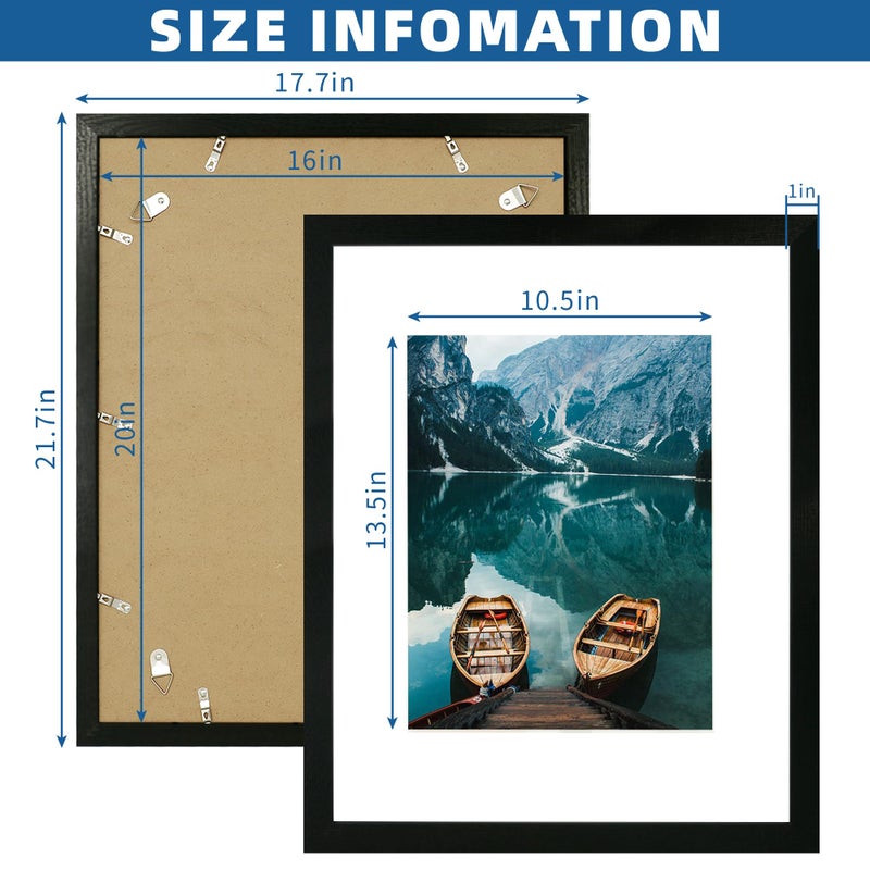 Hongkee 16x20 Frames Set of 2, Rustic Black Wood Style - Display 16 x 20 Picture without Mat or 11x14 Picture with Mat, Wall Mounting Horizontal and Vertical - Image 3