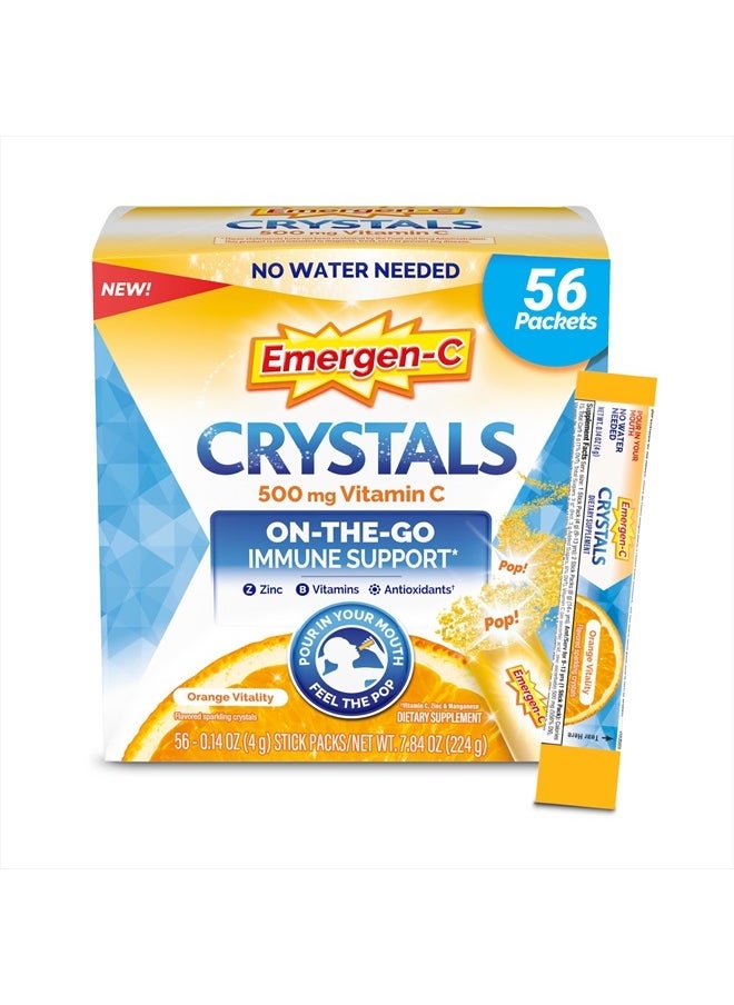 Emergen-C - Crystals, On-The-Go Immune Support Supplement with Vitamin C, B Vitamins, Zinc and Manganese, Orange Vitality - 56 Stick Packs - Image 1