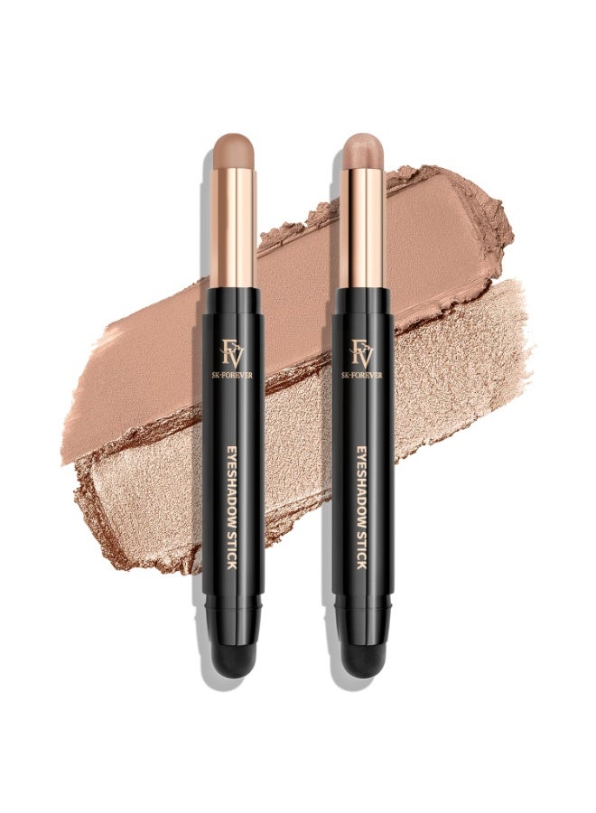 FV FV Waterproof Eyeshadow Stick Duo,Long-Lasting Cream Eye Shadow Makeup Sets, High Pigmented Eyeshadow Pencil with Matte & Shimmer Finish, Natural Look (Vanilla & Champagne) - Image 1